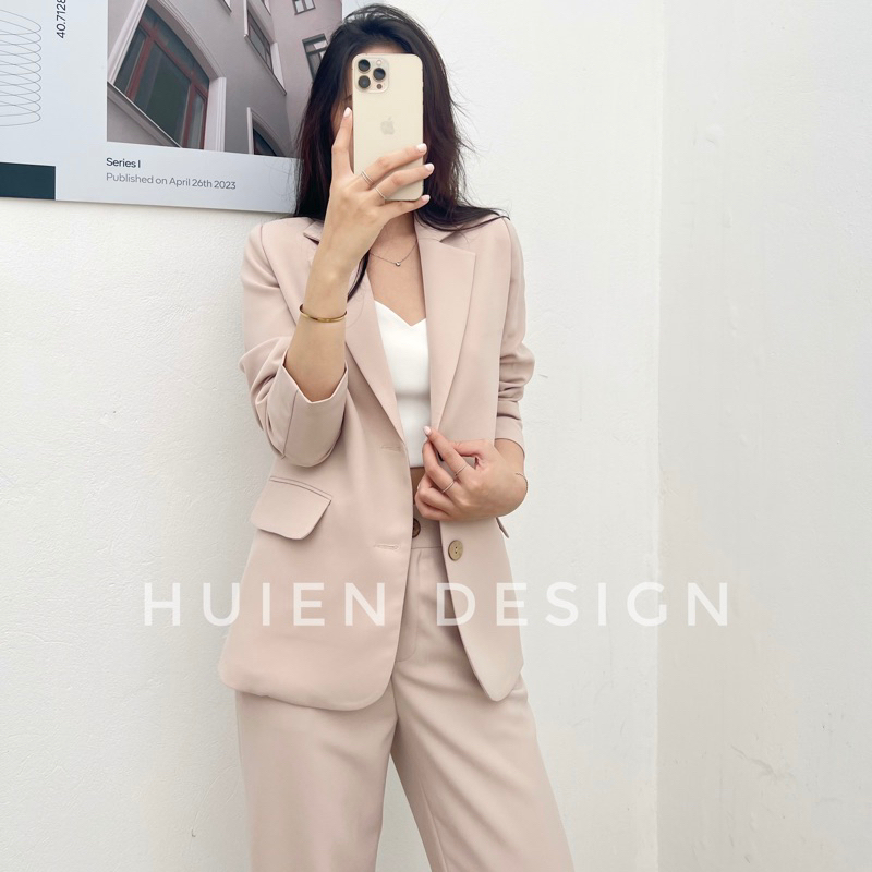 Áo blazer nữ 1 lớp dáng dài tay dài Huien Design thời trang công sở trẻ trung, áo vest nữ Hàn Quốc màu sắc