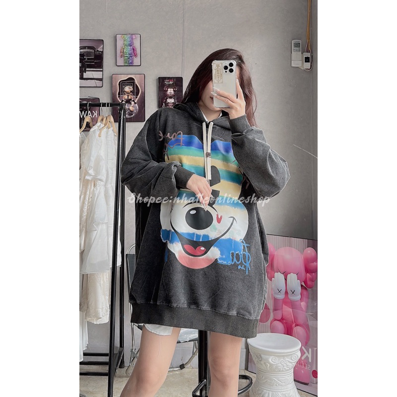 Áo hoodie nỉ mũ chất da cá mịn dáng to rộng