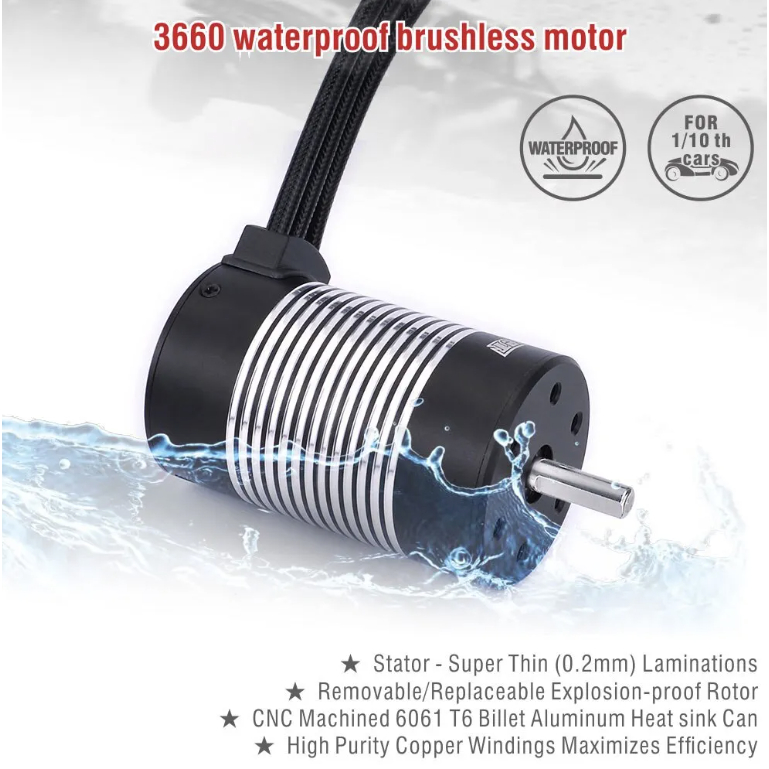 Động cơ motor SURPASS Rocket Waterproof 3660 4300KV truc 3.17 mm Brushless cho xe 1/8 1/10 Car HSP W