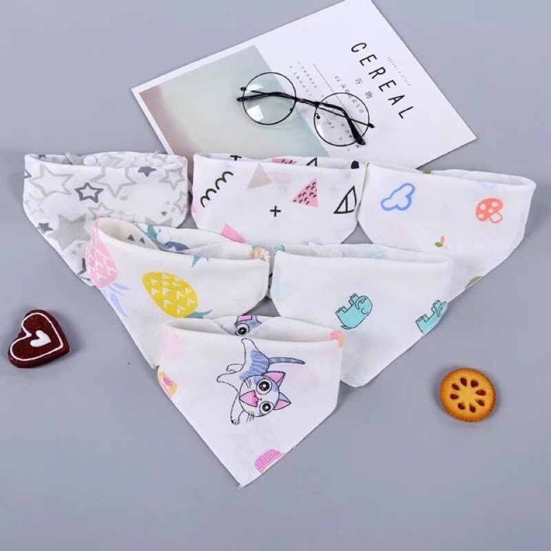 Khăn yếm tam giác khăn yếm xô 2 lớp có cúc bấm cho bé yêu