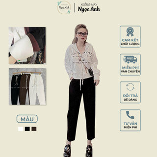 Quần Baggy Cạp Chun Dây Rút Chất Nỉ Tăm Gân Phong Cách Hàn Quốc, Công Sở_ m99