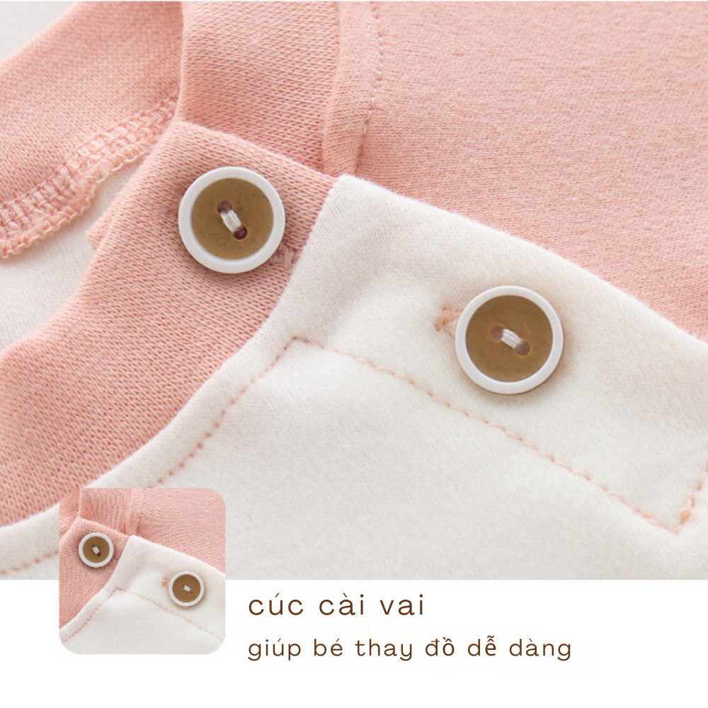 Bộ quần áo thu đông cài vai cho bé chất cotton dày mịn size từ 6-12kg BODV01