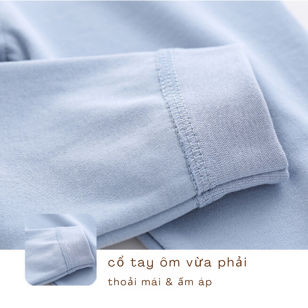 Bộ quần áo thu đông cài vai cho bé chất cotton dày mịn size từ 6-12kg BODV01