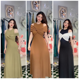 [hết] Đầm trễ vai xoắn dài chất zip len co dãn size SML kho sỉ hải chuyền Đ30