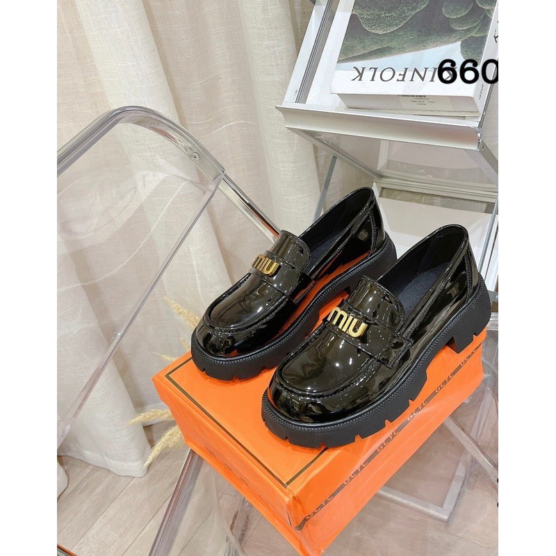 Giày Miu Lười Đế Răng Cưa 4p Tag Đồng Da Bóng Da Mờ