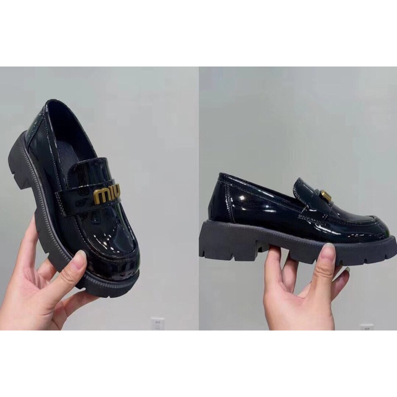 Giày Miu Lười Đế Răng Cưa 4p Tag Đồng Da Bóng Da Mờ