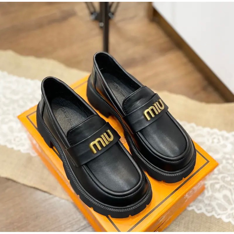 Giày Miu Lười Đế Răng Cưa 4p Tag Đồng Da Bóng Da Mờ