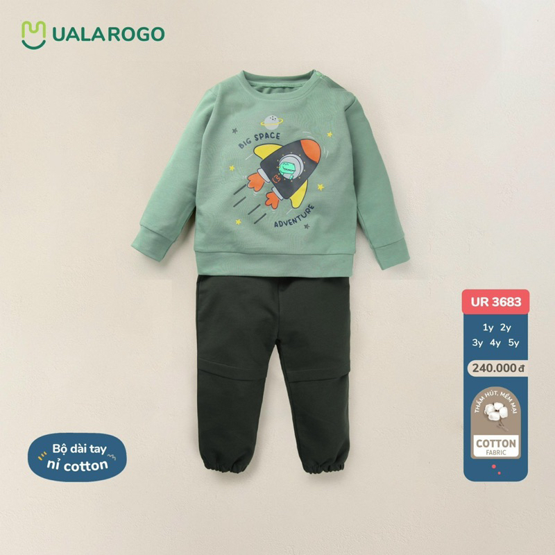 UALAROGO 1y/5y - Bộ nỉ dài tay cài vai  ualarogo vũ trụ BEOKIDS