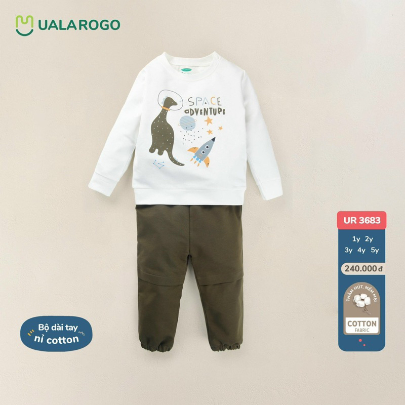 UALAROGO 1y/5y - Bộ nỉ dài tay cài vai  ualarogo vũ trụ BEOKIDS