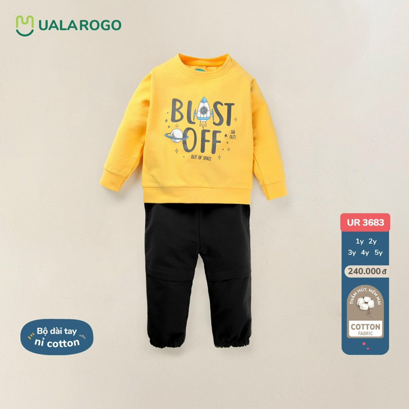 UALAROGO 1y/5y - Bộ nỉ dài tay cài vai  ualarogo vũ trụ BEOKIDS