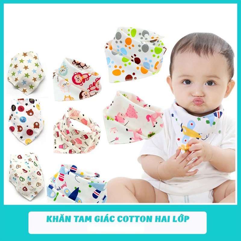 Khăn yếm tam giác khăn yếm xô 2 lớp có cúc bấm cho bé yêu