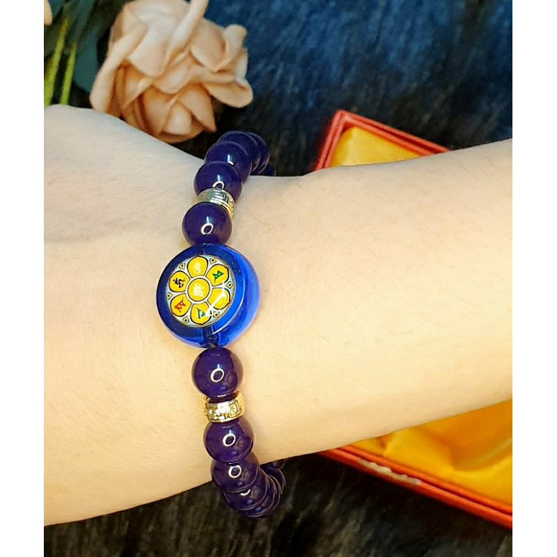 Vòng tay chú lăng nghiêm - lục tự pha lê tím Chalcedony