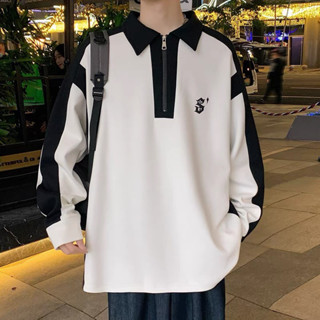 Áo POLO thêu chữ S+ B phối tương phản , áo Sweater  dài tay nam mùa thu đông đẹp phong cách thời trang Hàn quốc