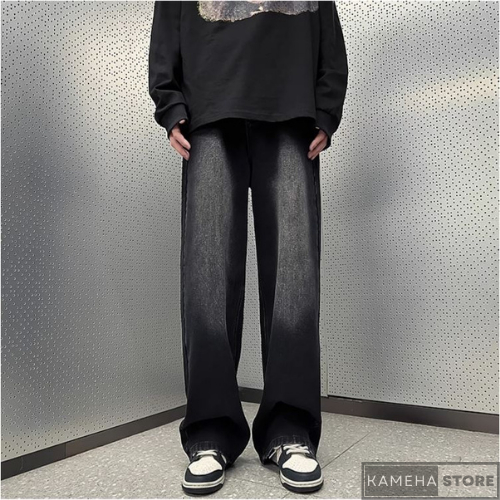 Quần Jean Ống Rộng Nam Nữ Unisex Wash Black Grey Hàng Cao Cấp - KMHQ10 - KAMEHA STORE