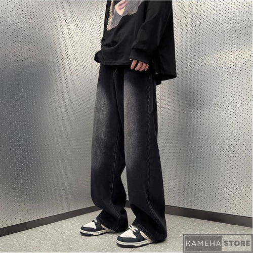 Quần Jean Ống Rộng Nam Nữ Unisex Wash Black Grey Hàng Cao Cấp - KMHQ10 - KAMEHA STORE