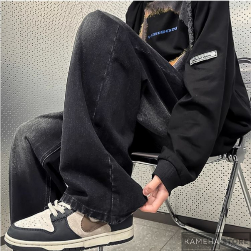 Quần Jean Ống Rộng Nam Nữ Unisex Wash Black Grey Hàng Cao Cấp - KMHQ10 - KAMEHA STORE