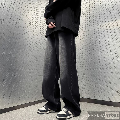 Quần Jean Ống Rộng Nam Nữ Unisex Wash Black Grey Hàng Cao Cấp - KMHQ10 - KAMEHA STORE