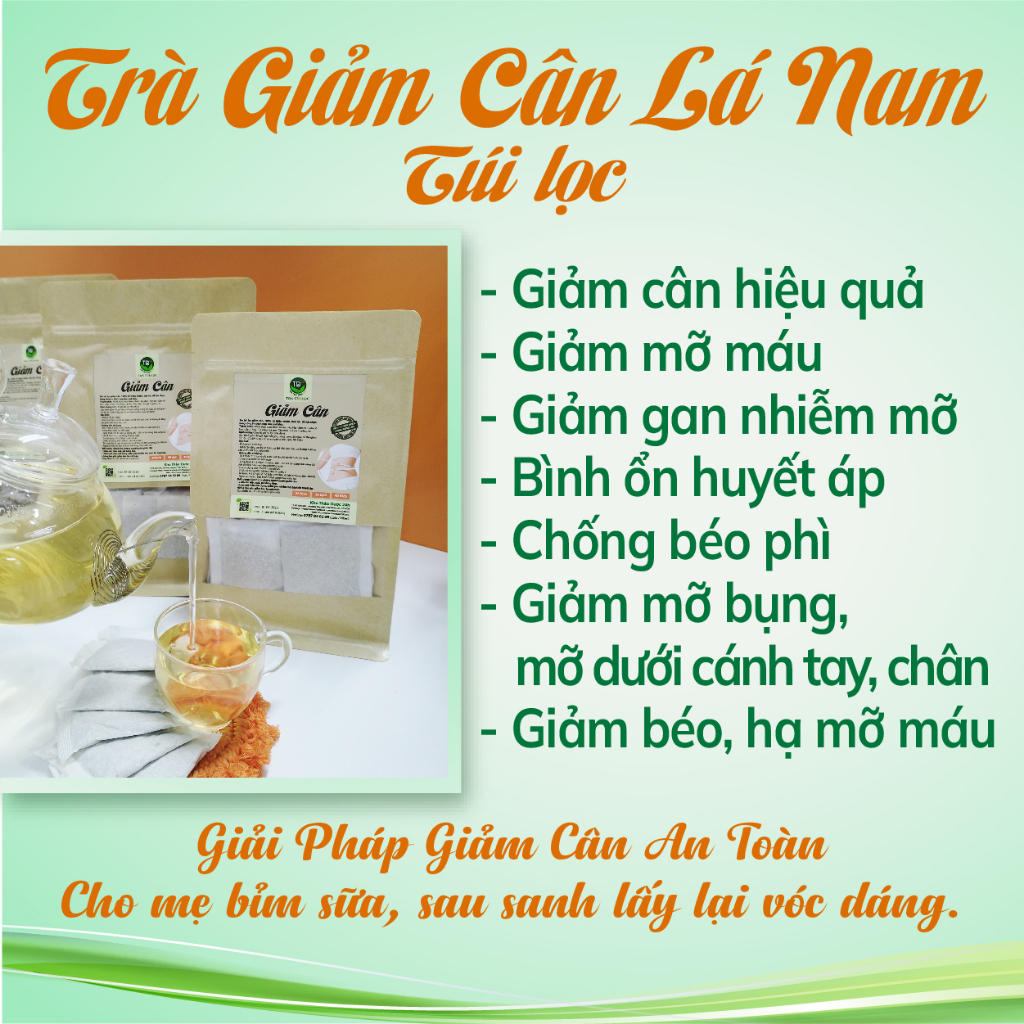 Trà giảm cân lá nam túi lọc, 100% thảo dược tự nhiên, liệu trình dùng trong 20 ngày, giảm tức tốc từ 2 đến 5 kg