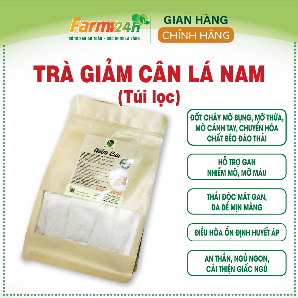Trà giảm cân lá nam túi lọc, 100% thảo dược tự nhiên, liệu trình dùng trong 20 ngày, giảm tức tốc từ 2 đến 5 kg