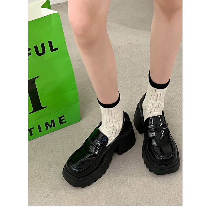 Giày Loafer nữ đế lượn sóng cao 7cm phong cách hàn quốc da lì và da bóng ulzzang đi học đi chơi