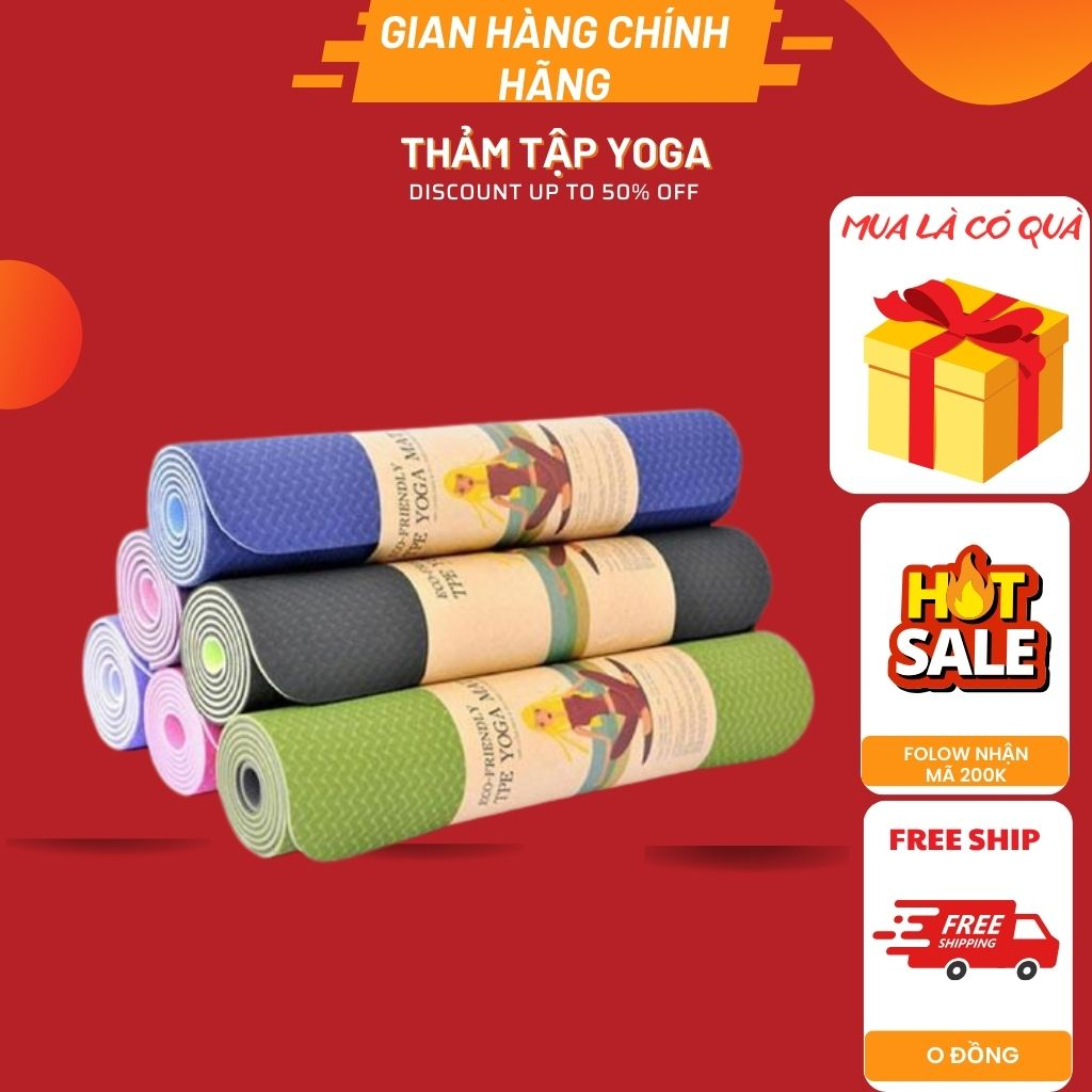 Thảm tập Yoga, Gym, Fitness Cao Cấp dày 6mm TPE Hàn Quốc - Nhỏ Gọn 2 Lớp Tiện Dụng