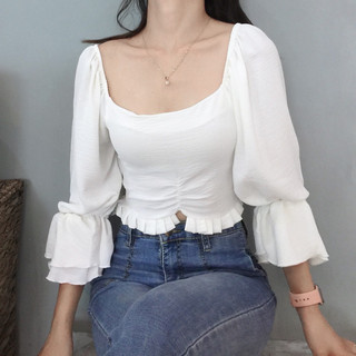 ÁO CROPTOP VIỀN BÈO TAY LOE [GEMI SHOP]