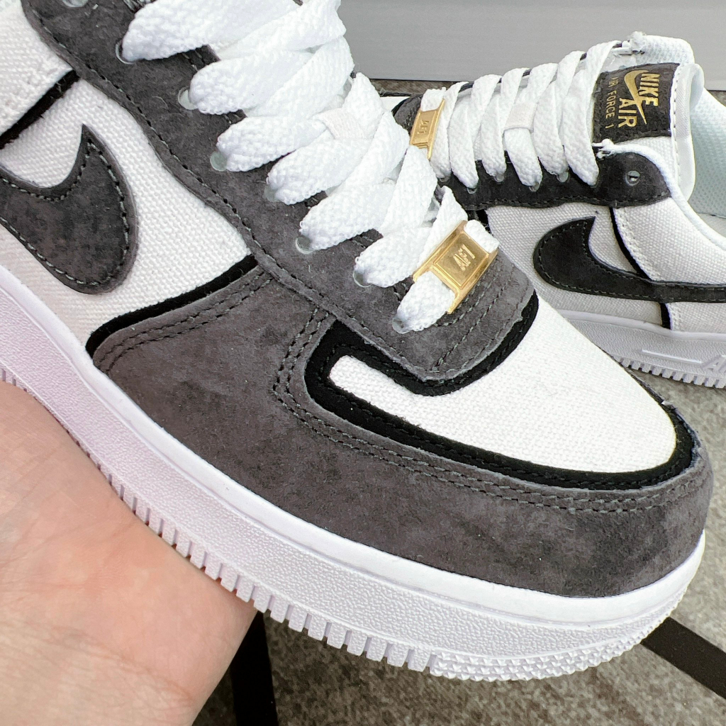 Giày_Nike air force 1 xám, Af1 Xám Lông Chuột Nam Nữ Cao Cấp Giày Af1 Custom Xám Canvas Full Bill Box