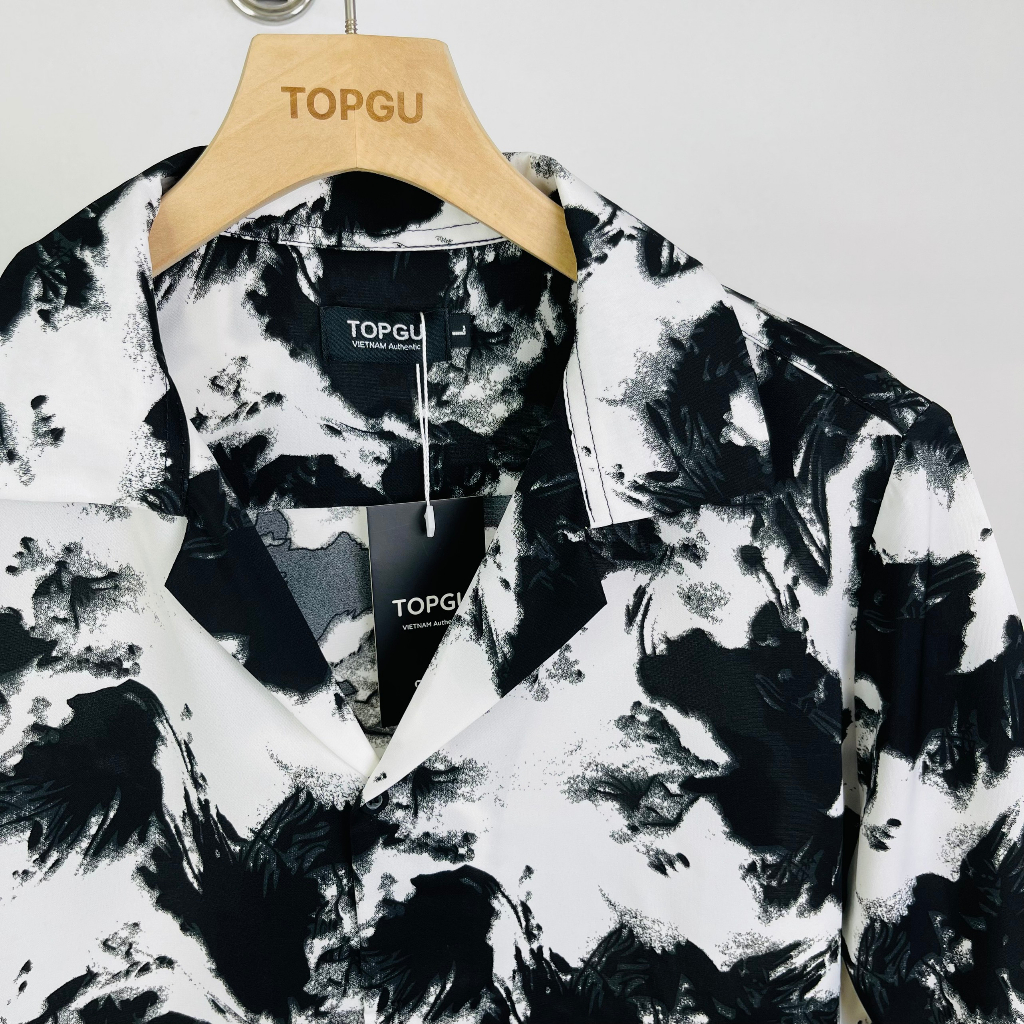 Áo sơ mi TOPGU họa tiết Bồng Lai, Cubanshirt vải lụa thoáng mát.