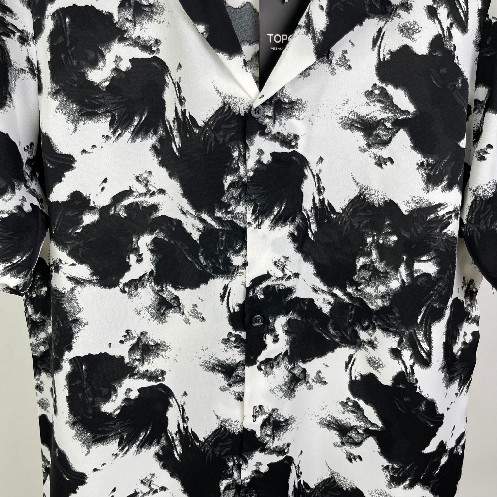 Áo sơ mi TOPGU họa tiết Bồng Lai, Cubanshirt vải lụa thoáng mát.