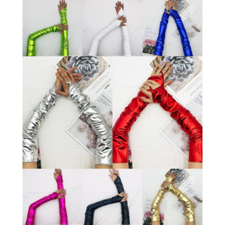 Găng tay da/ Bao tay da dài xỏ ngón màu bạc, trắng, đỏ, xanh lá, xanh dương, hồng, đen, vàng đồng GT9