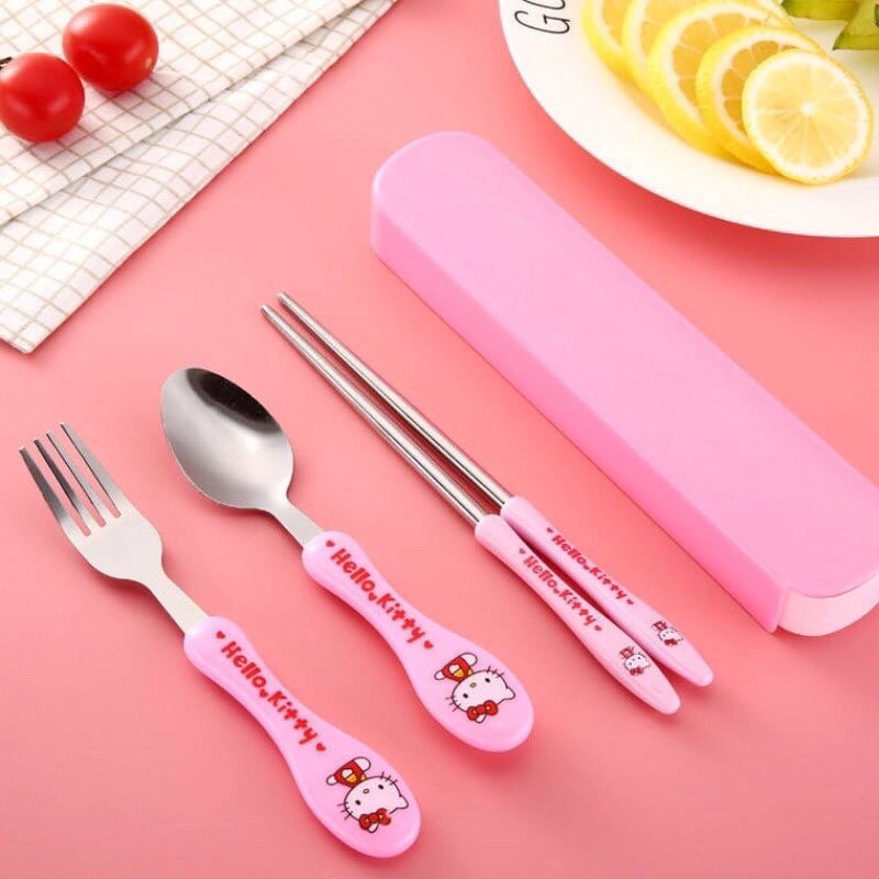 BỘ ĂN DẶM 3 MÓN THÌA, DĨA, ĐŨA TẬP ĂN HÌNH THÚ BẰNG INOX CÓ HỘP ĐỰNG CHO BÉ YÊU