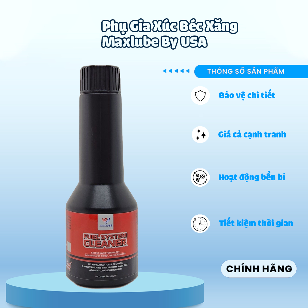 Phụ Gia Súc Béc Xăng Tẩy Muội Than Carbon Maxlube Fuel System Cleaner 60ML - Made in USA