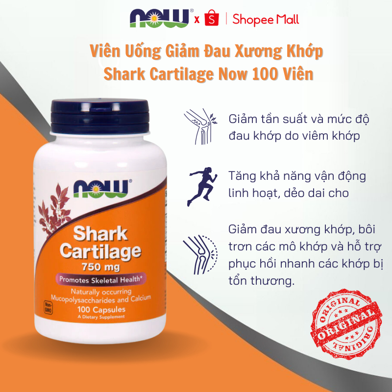 Viên uống Shark Cartilage Now hỗ trợ xương khớp thoái hóa khớp 100 viên