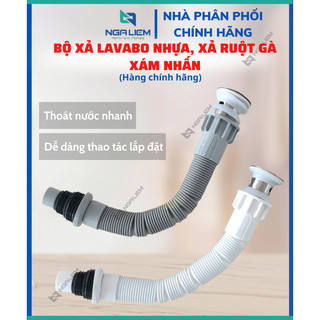 Bộ Xả Lavabo Nhựa, Xả Ruột Gà Xám có Nhấn, bộ xiphong xả lavabo, bộ xả thoát nước chậu rửa mặt