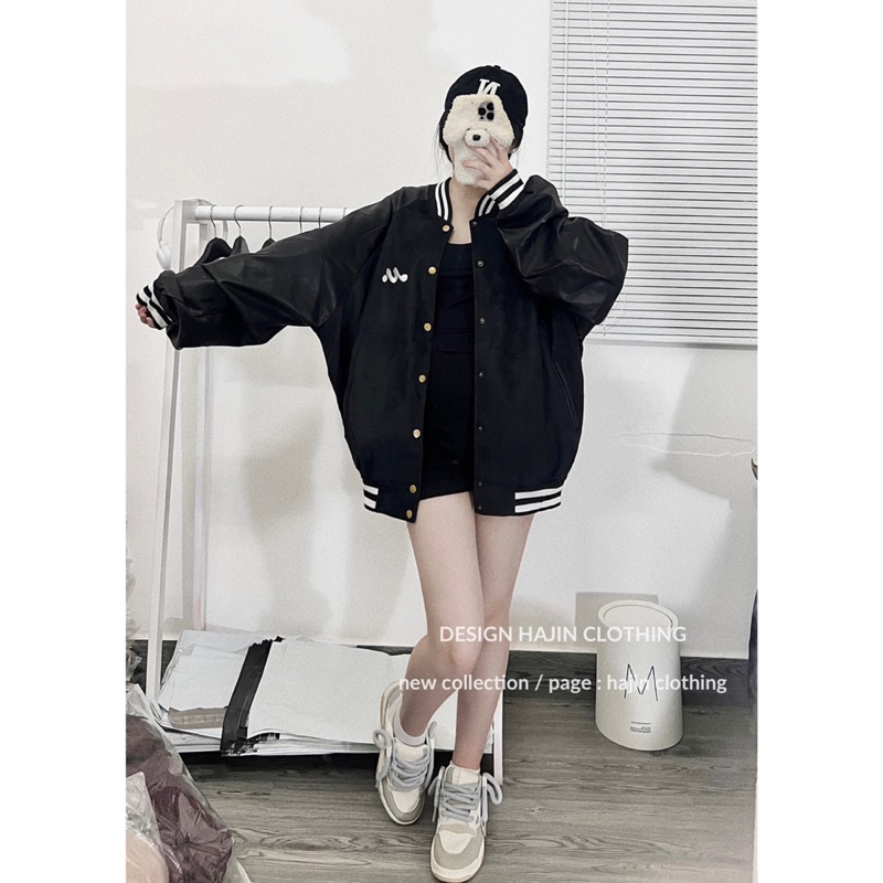 Áo Bomber Phối Tay Da Nam Nữ