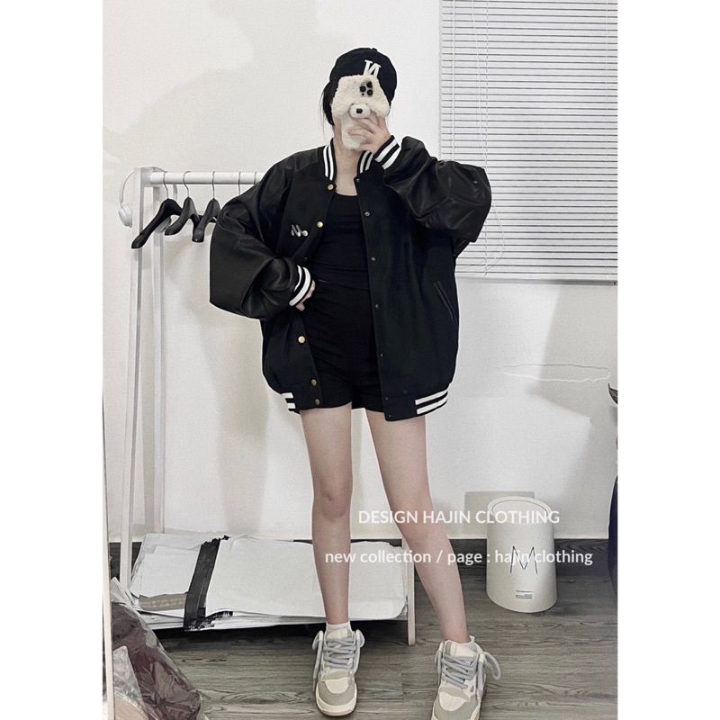 Áo Bomber Phối Tay Da Nam Nữ