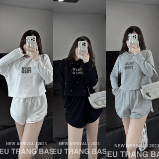 Set nỉ mũ đính đá miuiu kiều trang basic