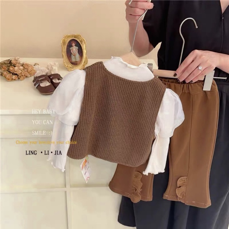 Gile nâu 3ct quần loe bé gái