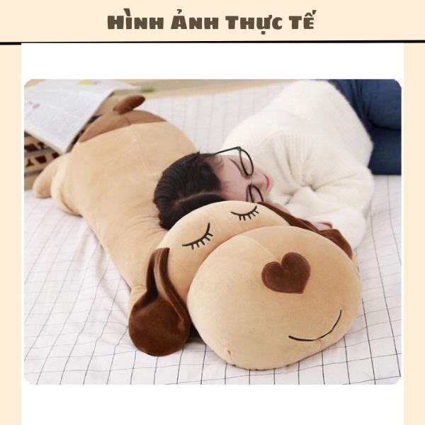 Gấu Bông Gối Ôm Chó Mũi Tim 💛 FREE SHIP 💛 Siêu To Tai Dài Siêu Mềm Mịn Co Dãn 4 Chiều - Gối Ôm Hình Thú Chó Bông Nằm To