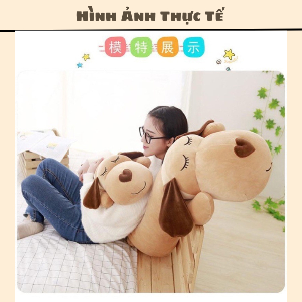 Gấu Bông Gối Ôm Chó Mũi Tim 💛 FREE SHIP 💛 Siêu To Tai Dài Siêu Mềm Mịn Co Dãn 4 Chiều - Gối Ôm Hình Thú Chó Bông Nằm To
