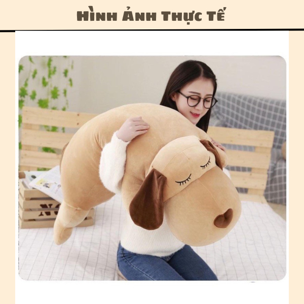 Gấu Bông Gối Ôm Chó Mũi Tim 💛 FREE SHIP 💛 Siêu To Tai Dài Siêu Mềm Mịn Co Dãn 4 Chiều - Gối Ôm Hình Thú Chó Bông Nằm To