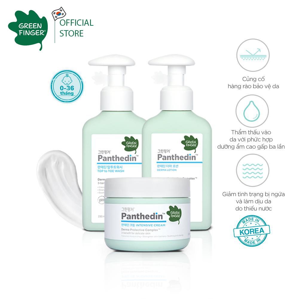 Combo 3 món: Tắm Gội Toàn Thân, Sữa Dưỡng Thể và Kem Dưỡng Thể cho bé Greenfinger Panthedin Top To Toe + Lotion + Cream