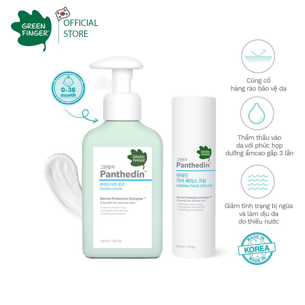 Combo 1 Sữa Dưỡng Thể Và 1 Kem Dưỡng Da Mặt Cho Bé Greenfinger Panthedin Derma Lotion 230ml + Face Cream 50ml