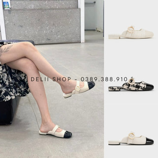 Giày sục bệt cnk quai ngang bản to phối hoa sang trọng hàng fullbox mẫu mới nhà cnk mùa thu đông d2914-3