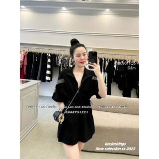 Đầm kiểu rút eo cổ khóa kéo lưng thêu chữ tay ngắn 0923 thaotranshop90 [kèm ảnh thật chụp sàn]