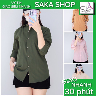 Áo sơ mi đũi nữ tay dài from rộng vạt bầu phong cách ulazzang Hàn