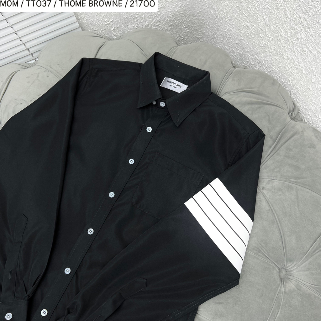 Áo Sơ Mi THOME Đen 4 Vạch Cánh Tay Cao Cấp Áo Somi Like_AU Trắng 4 Vạch Khóa Zip Chất Vải Lụa Mát Mịn
