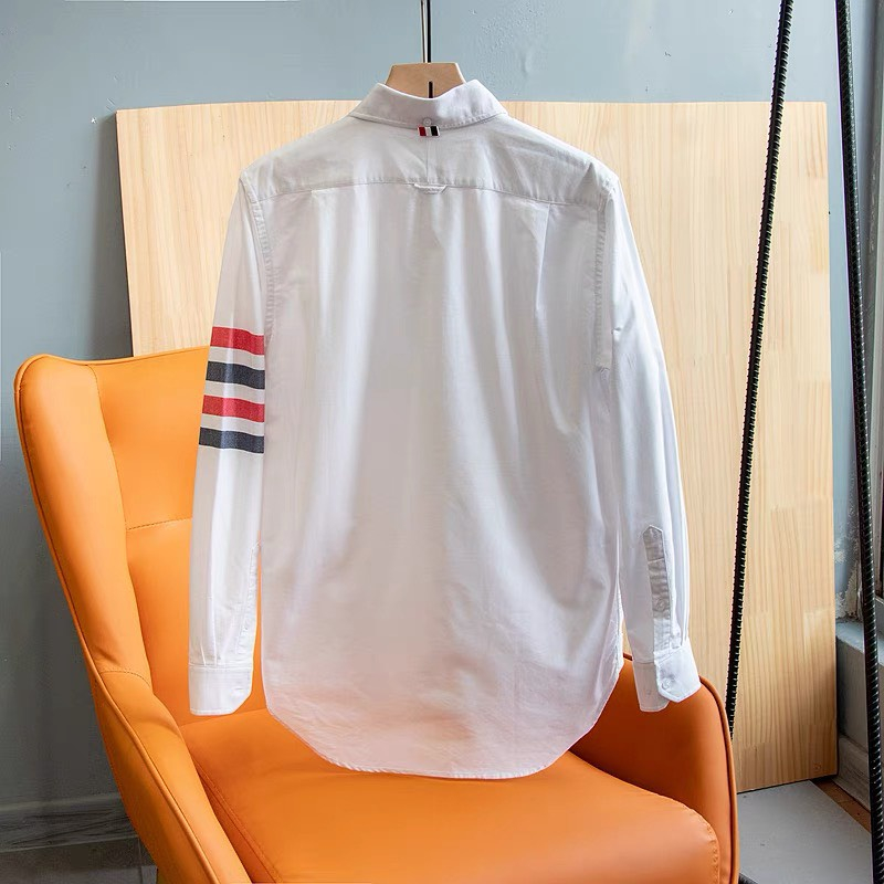 Áo Sơ Mi THOME Đen 4 Vạch Cánh Tay Cao Cấp Áo Somi Like_AU Trắng 4 Vạch Khóa Zip Chất Vải Lụa Mát Mịn