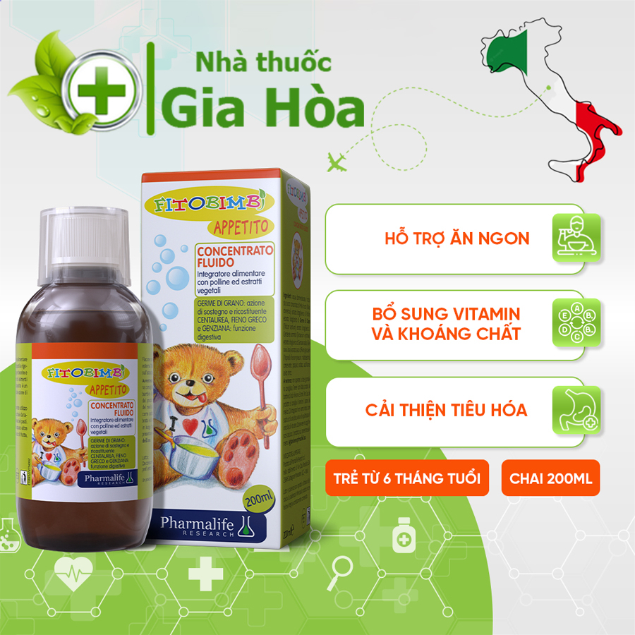 Fitobimbi Appetito - Siro thảo dược trẻ em giúp ăn ngon, tiêu hoá tốt, hấp thu dinh dưỡng hiệu quả, giảm biếng ăn cho bé