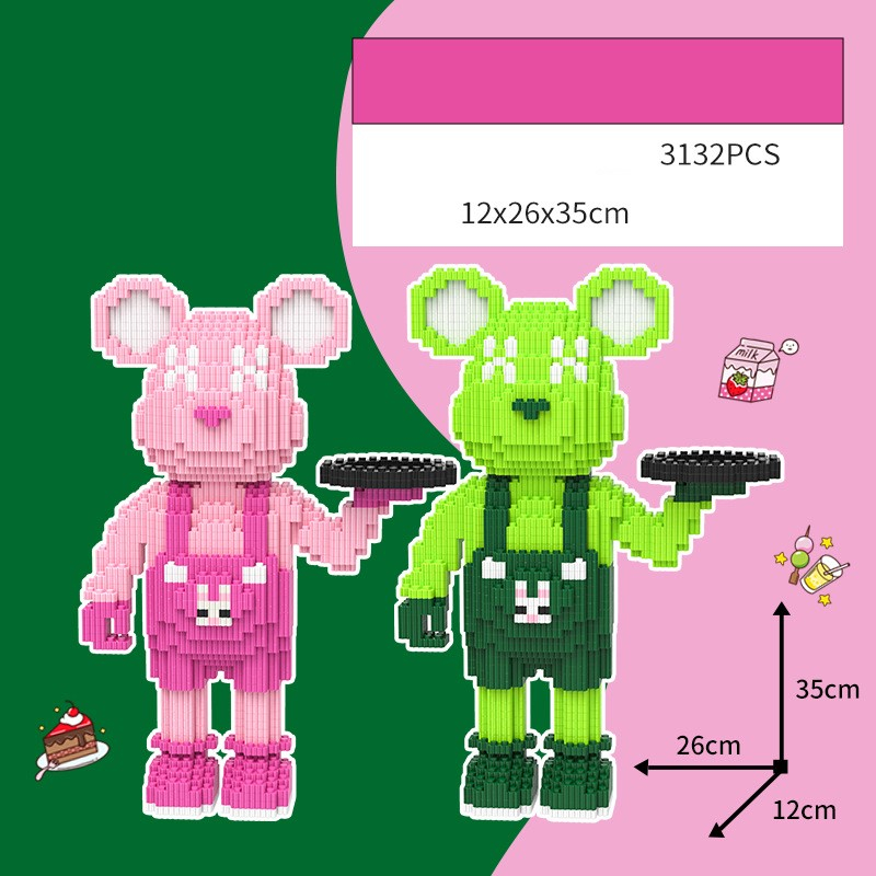 Combo Bộ lắp ghép 2 hai gấu Bear  cao 35cm siêu rẻ tặng kèm đèn led và búa gõ chi tiết